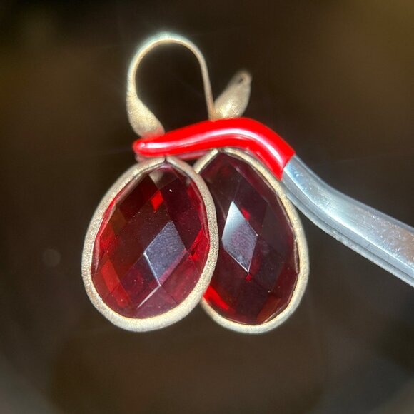 RL Teardrop Shaped Red Stone Earrings - Picture 3 of 5